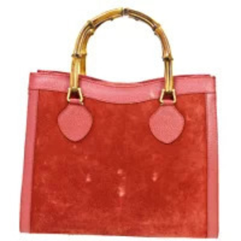 Gucci Bamboo Handbag Red Suede Leather